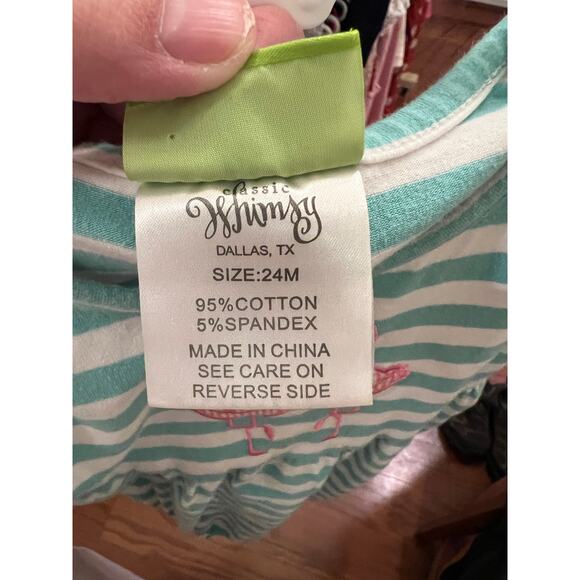 Classic Whimsy 24M Flamingo Striped Bubble Romper - Picture 4 of 5